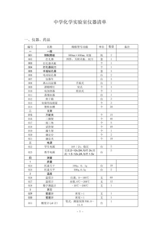 中学化学实验室仪器清单