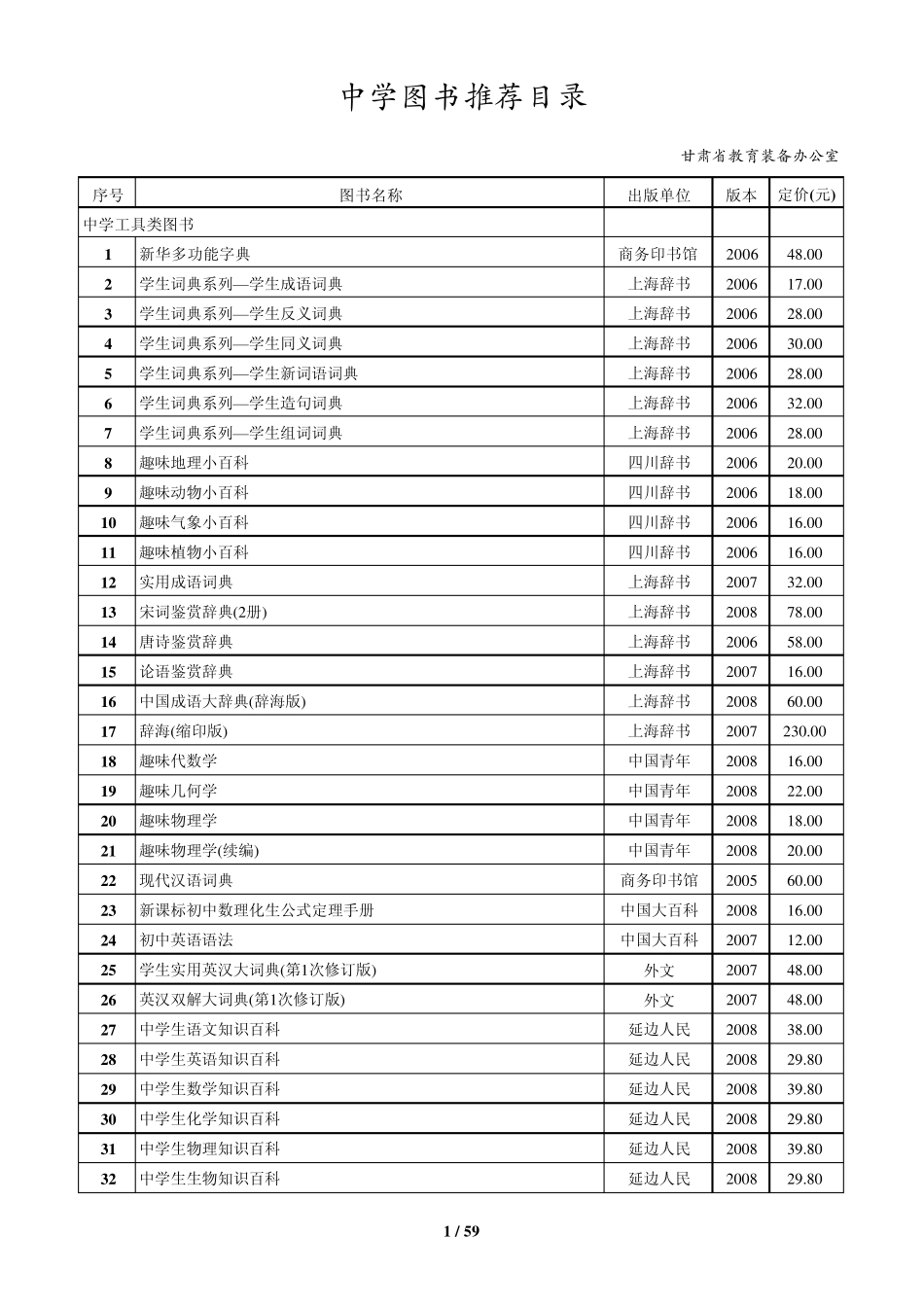 中学图书推荐目录_第1页