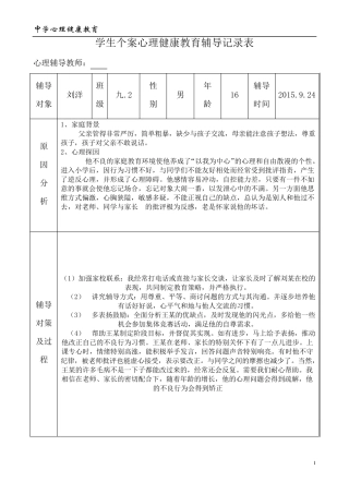 中学学生心理健康教育个案辅导记录表