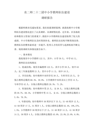 中学教师队伍建设情况调研报告