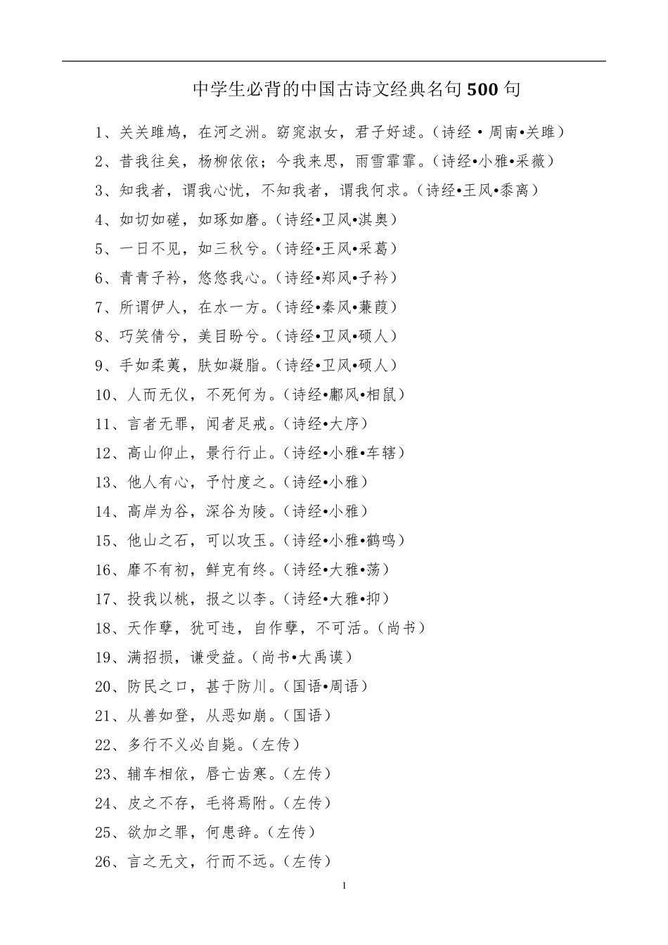 中学生必备古诗文经典名句500句_第1页