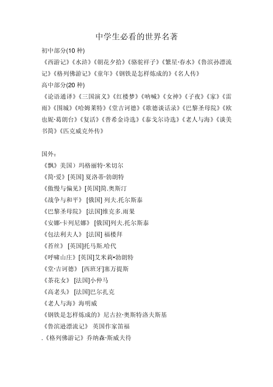 中学生必看的世界名著_第1页