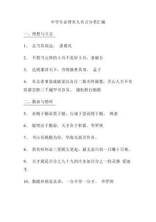 中学生必背名人名言分类汇编