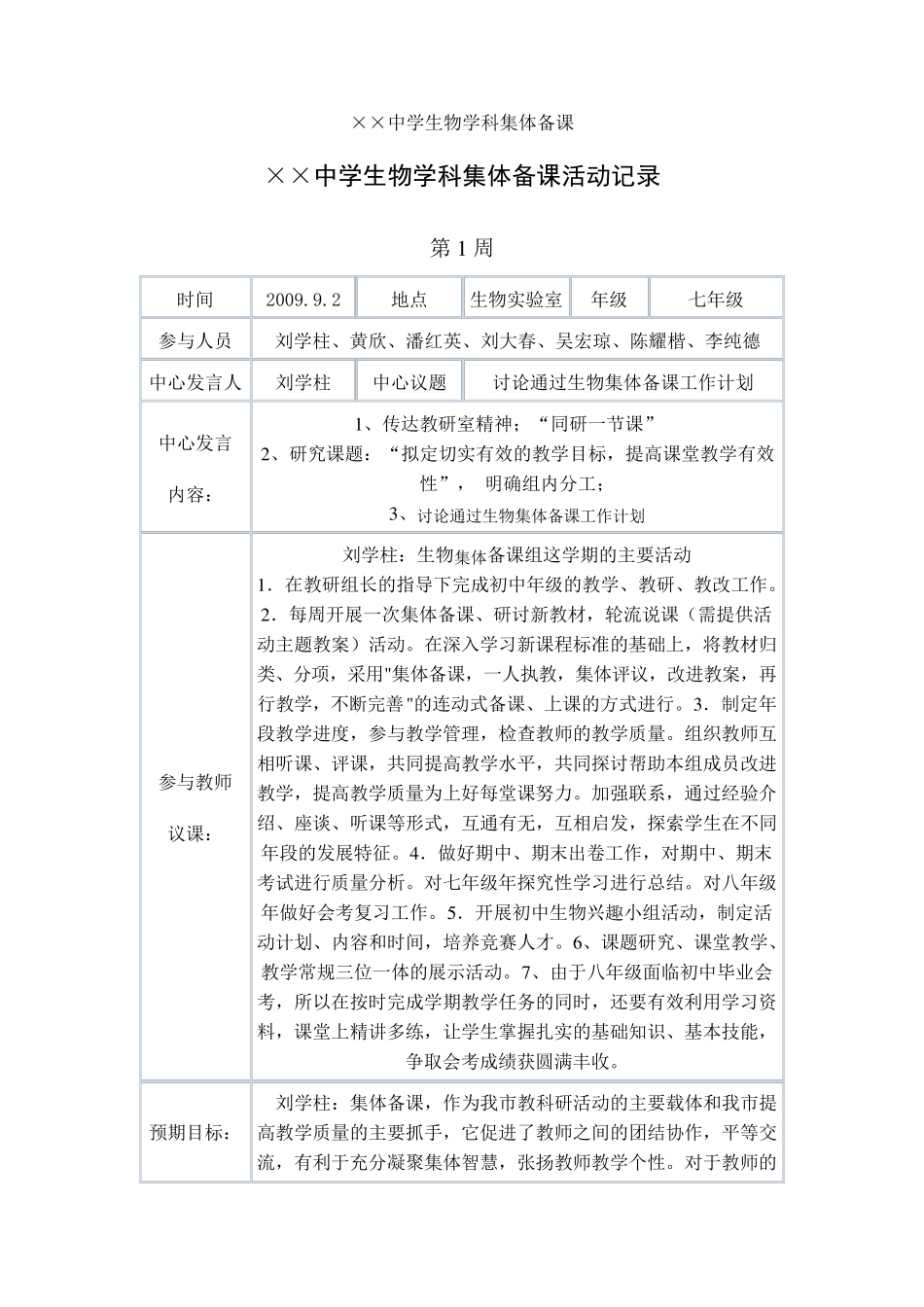 中学生物集体备课记录_第1页