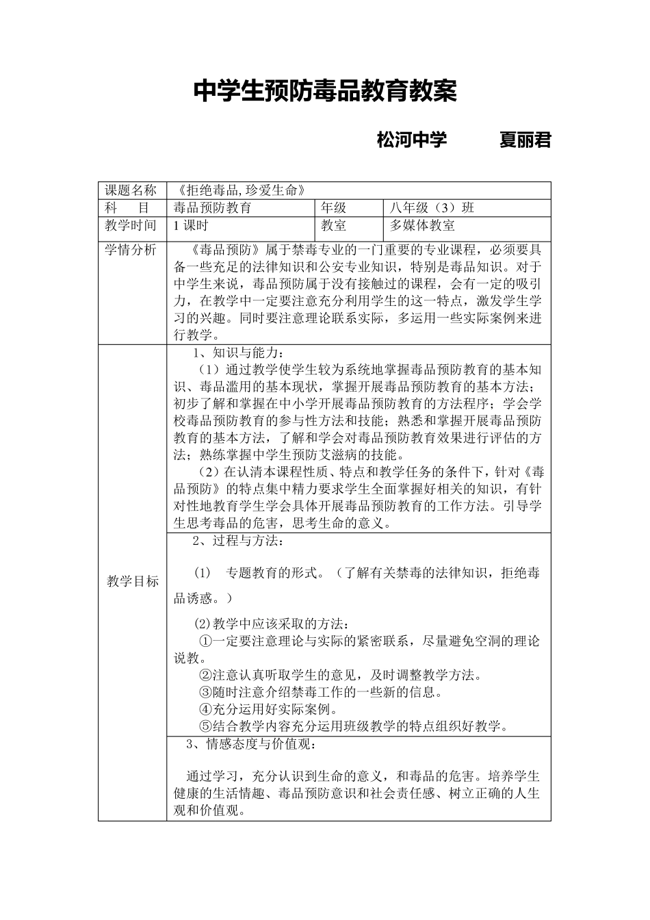 中学生预防毒品教育教案_第1页