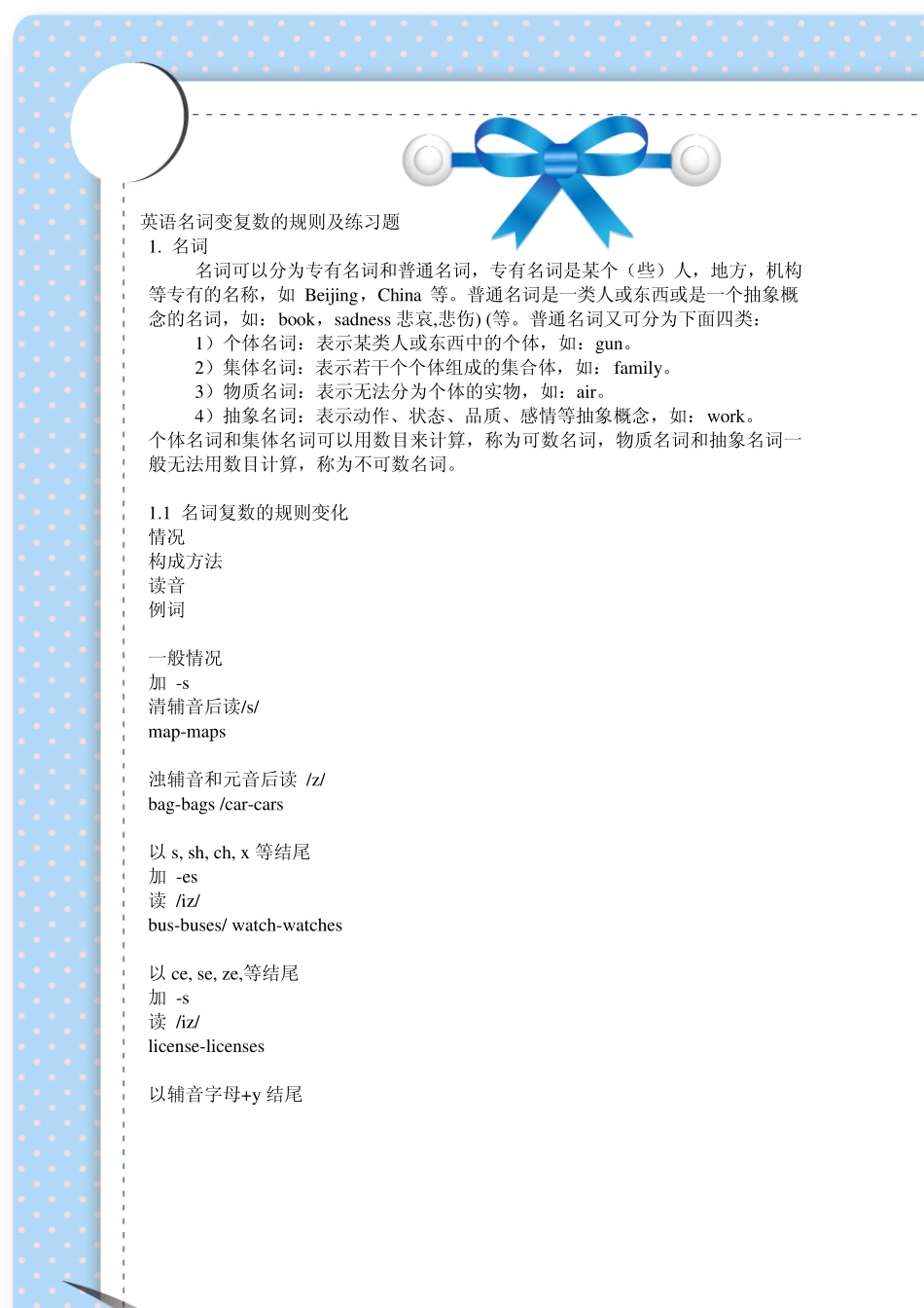 中学英语名词变复数的规则及练习题_第1页