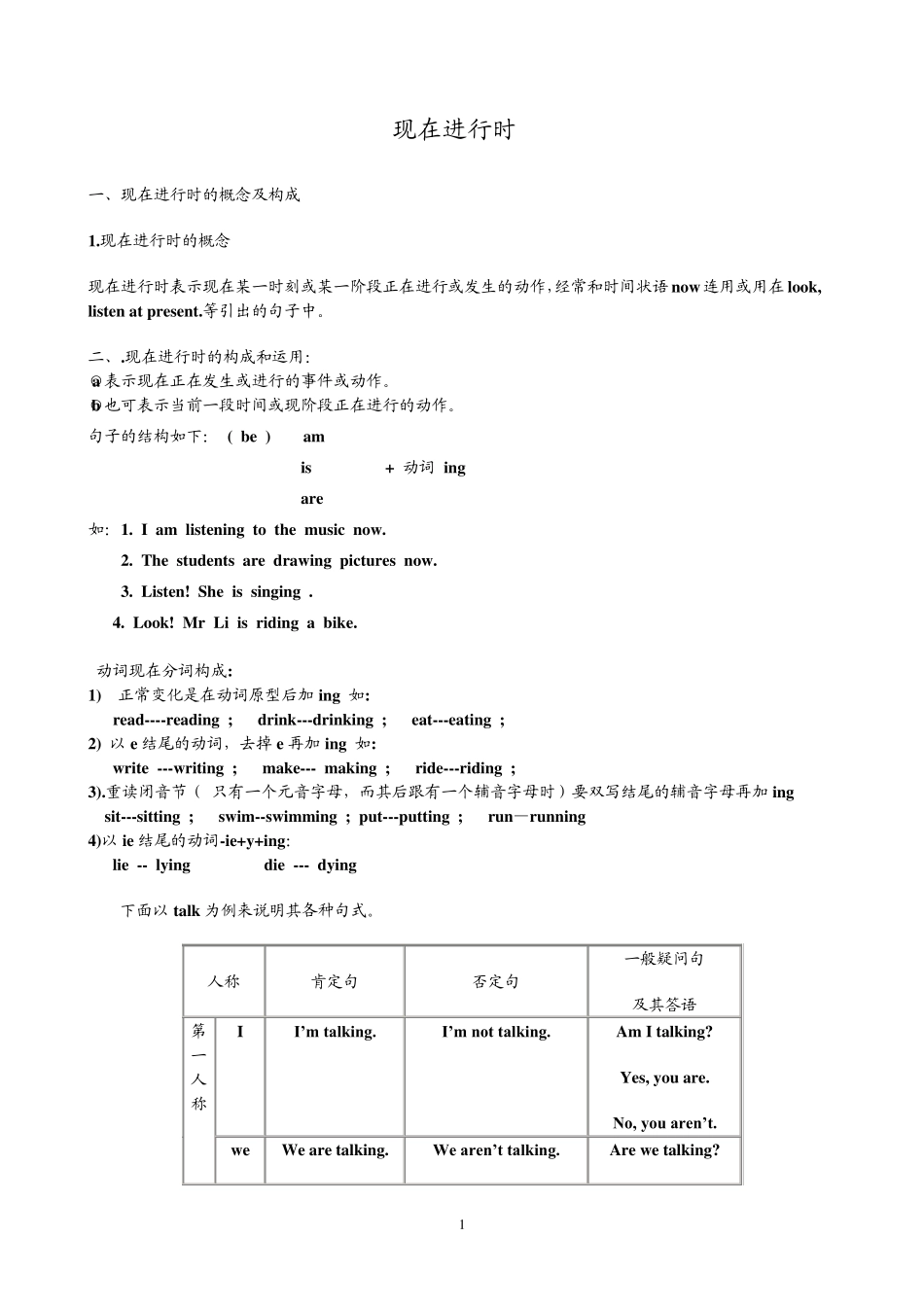 中学语法现在进行时讲解_第1页