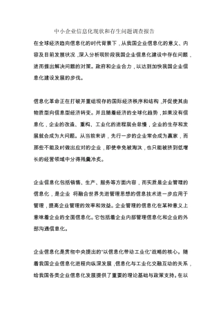 中小企业信息化现状和存生问题调查报告2009