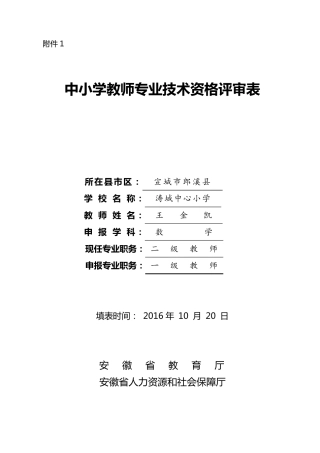 中小学教师专业技术资格评审表