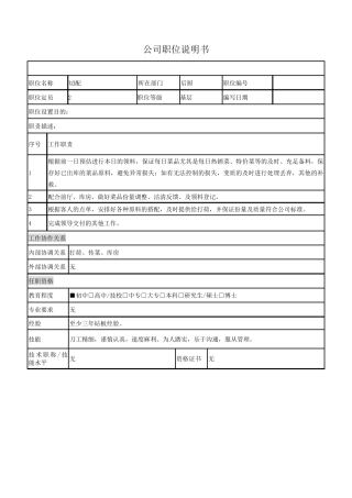 中小餐饮企业岗位说明书