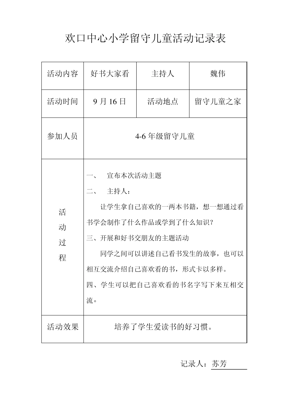 中心小学留守儿童活动记录表_第2页