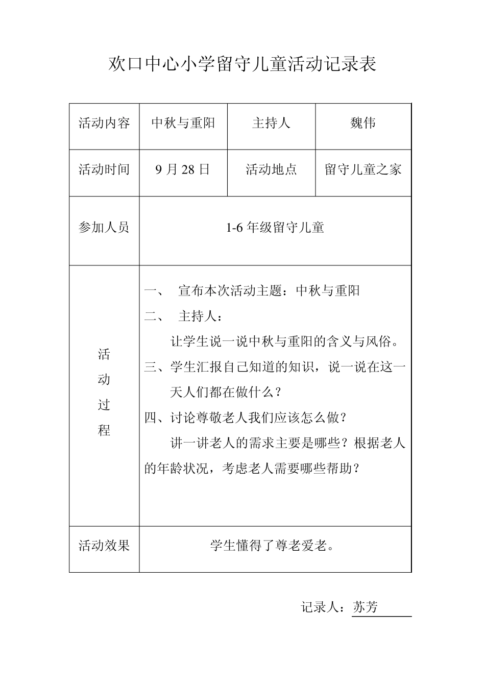 中心小学留守儿童活动记录表_第3页