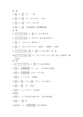 中日交流标准日本语初级上下册复习要点整理