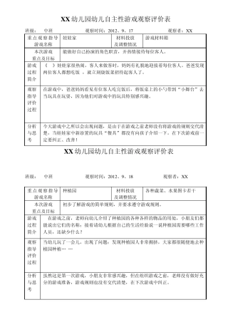 中班自主性游戏观察评价表