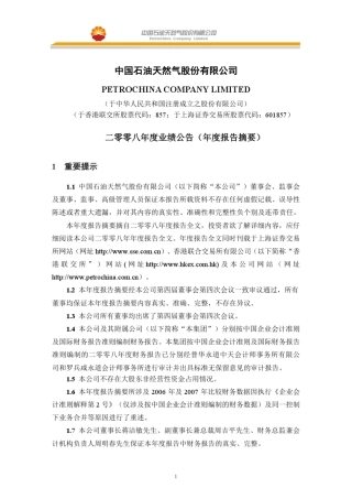 中石油2008中石油年业绩报告