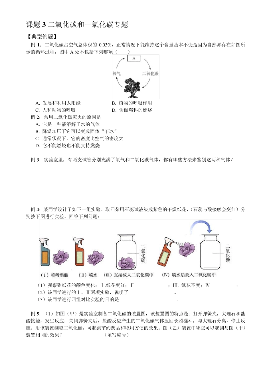 二氧化碳和一氧化碳专题练习题_第1页