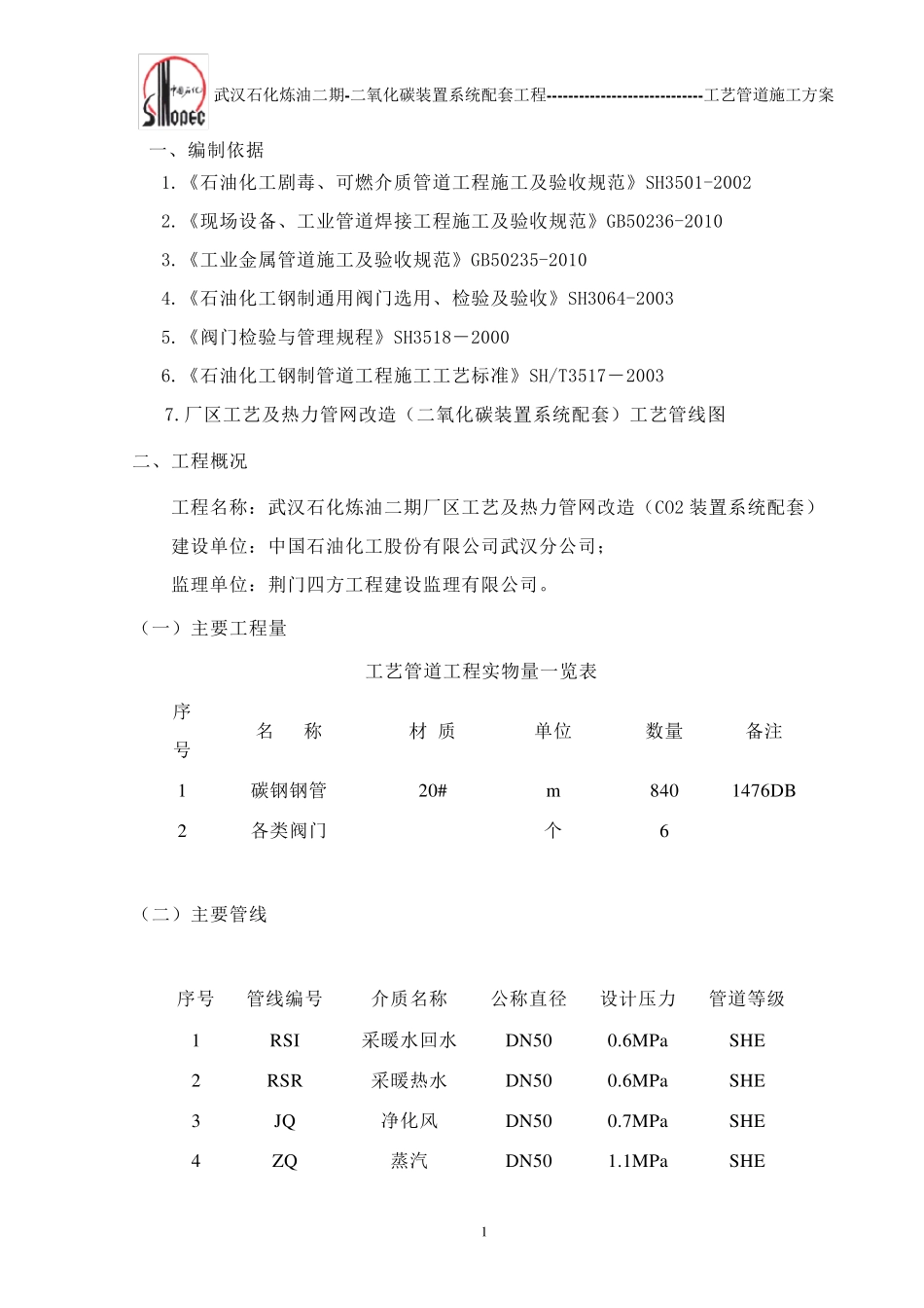 二氧化碳工艺管道施工方案_第2页