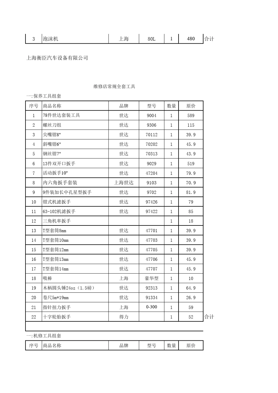 二类汽车维修厂设备清单_第2页
