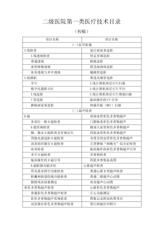 二级医院第一类医疗技术目录