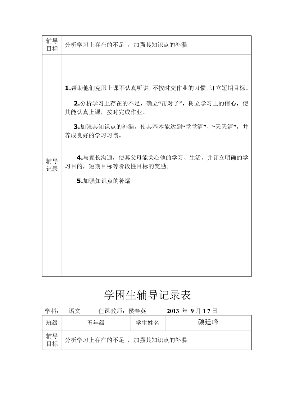 五年级学困生辅导记录_第2页