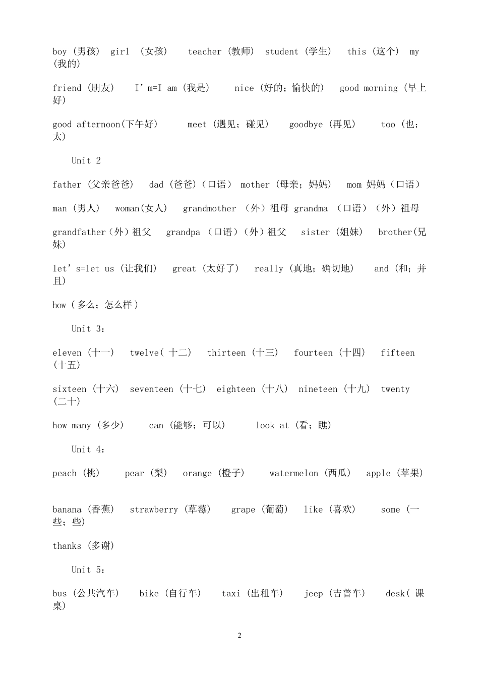 五年级学生应掌握的英语单词和句子_第2页