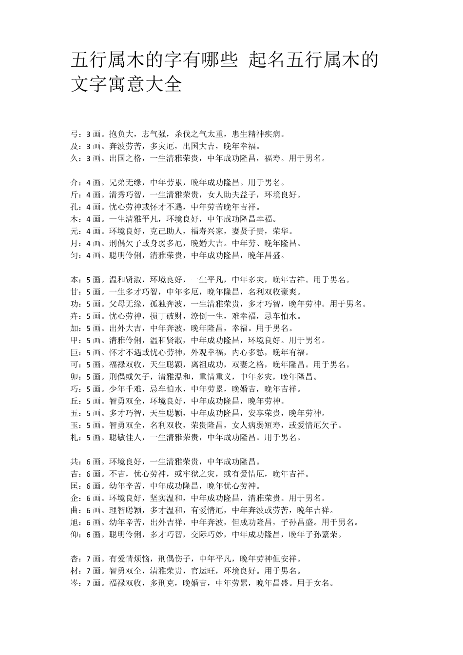 五行属木的文字,寓意大全_第1页