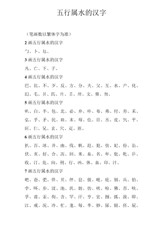 五行属水的汉字大全