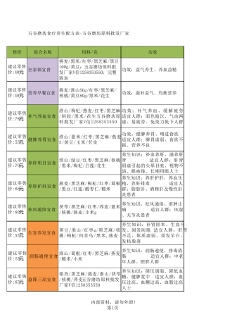 五谷磨坊食疗养生配方表