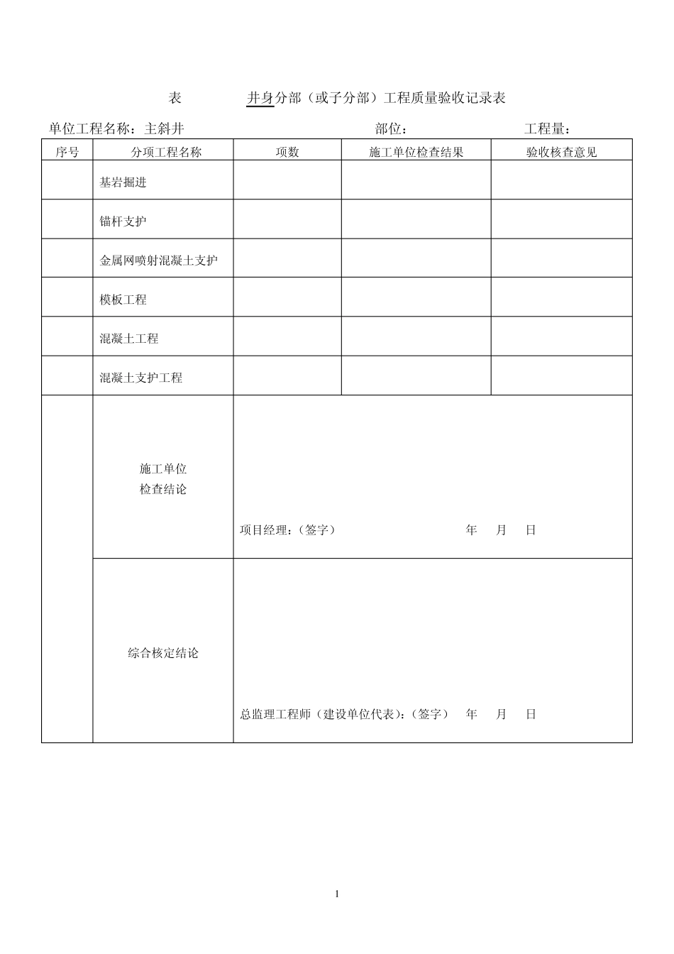 井巷单位工程工序质量验收记录表实例(GB502132010)_第2页