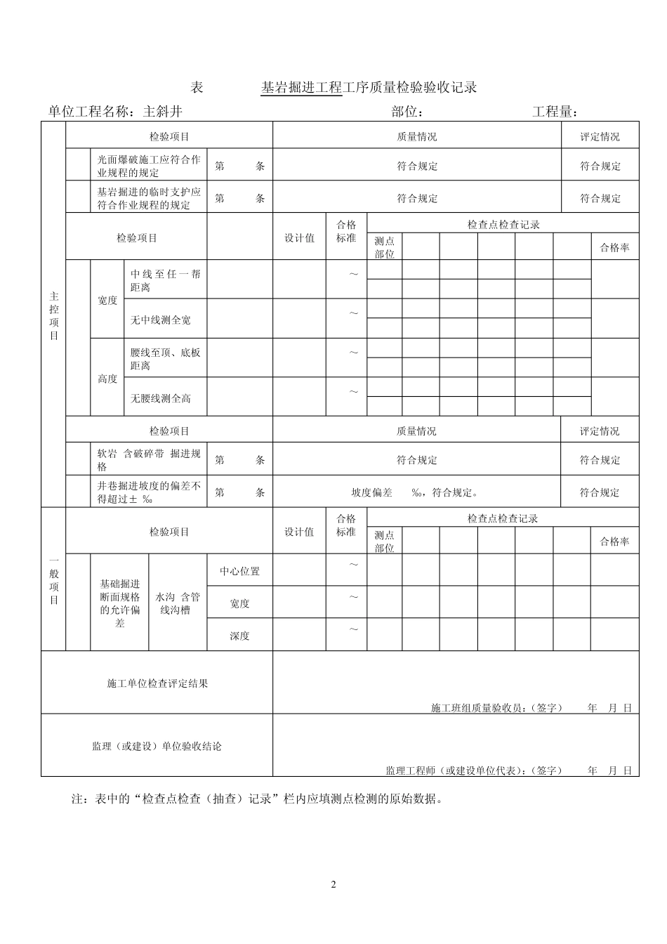 井巷单位工程工序质量验收记录表实例(GB502132010)_第3页