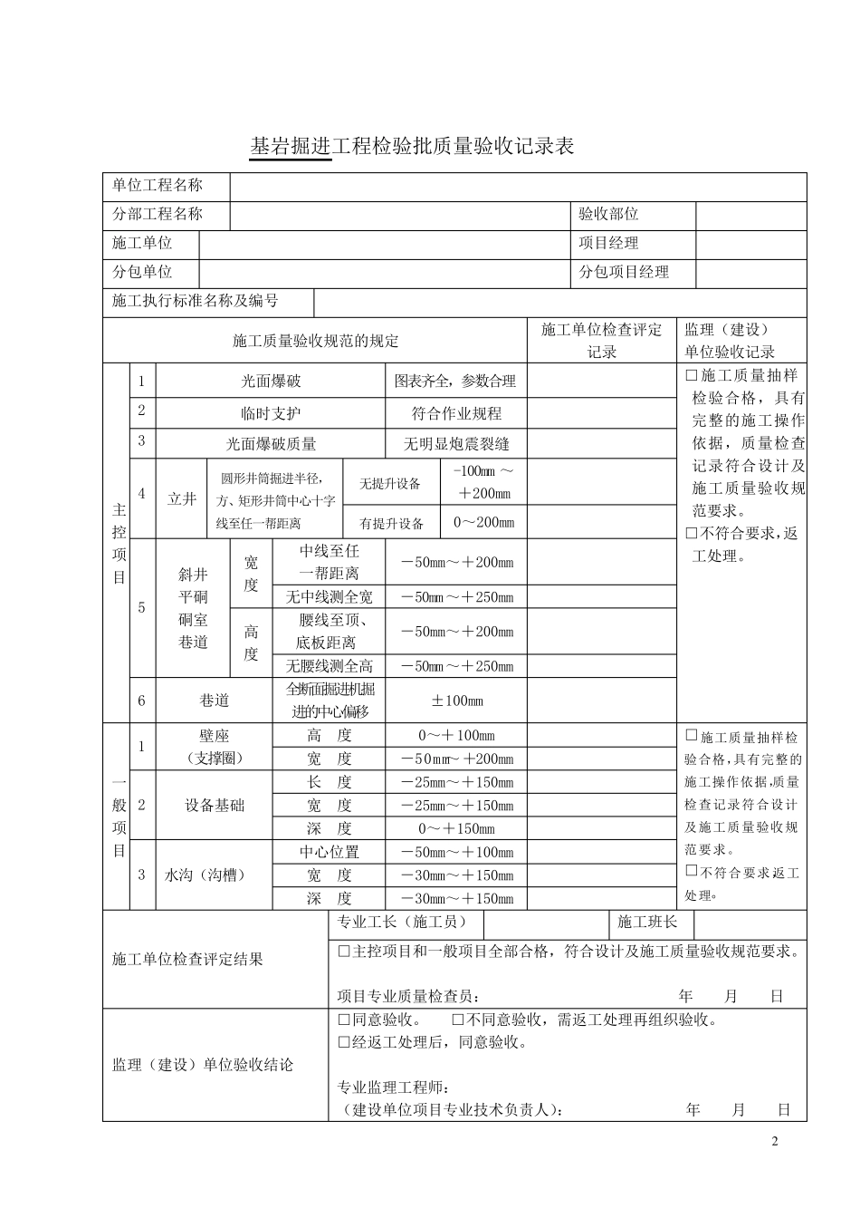 井巷工程检验批质量验收记录表改1_第2页