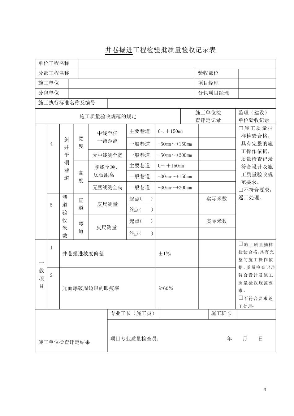 井巷工程检验批质量验收记录表改1_第3页