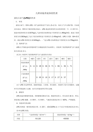 亚临界萃取常用流体的性质