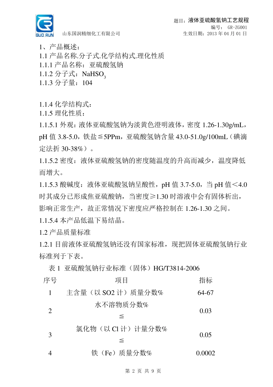 亚硫酸氢钠工艺操作规程_第2页