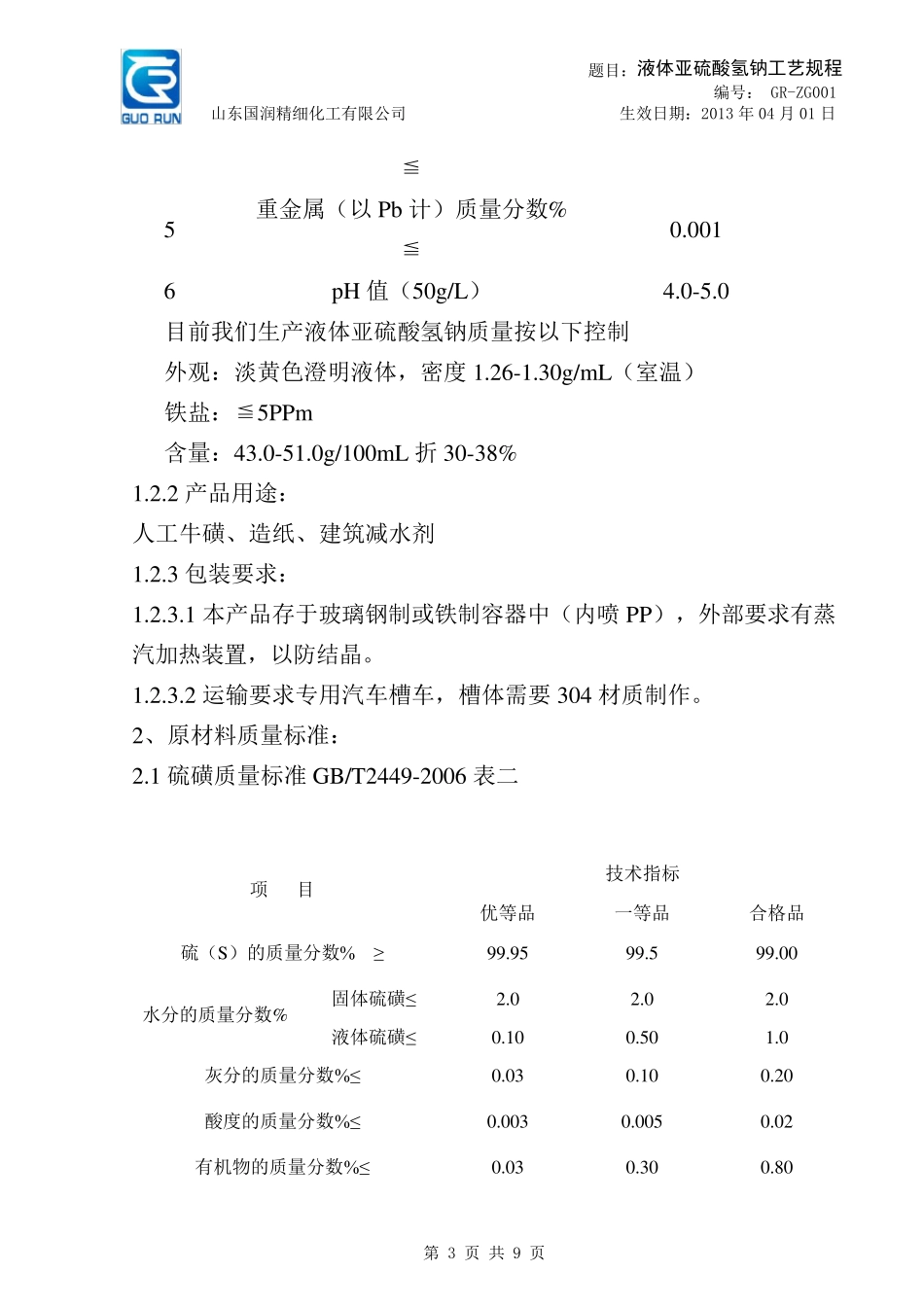 亚硫酸氢钠工艺操作规程_第3页