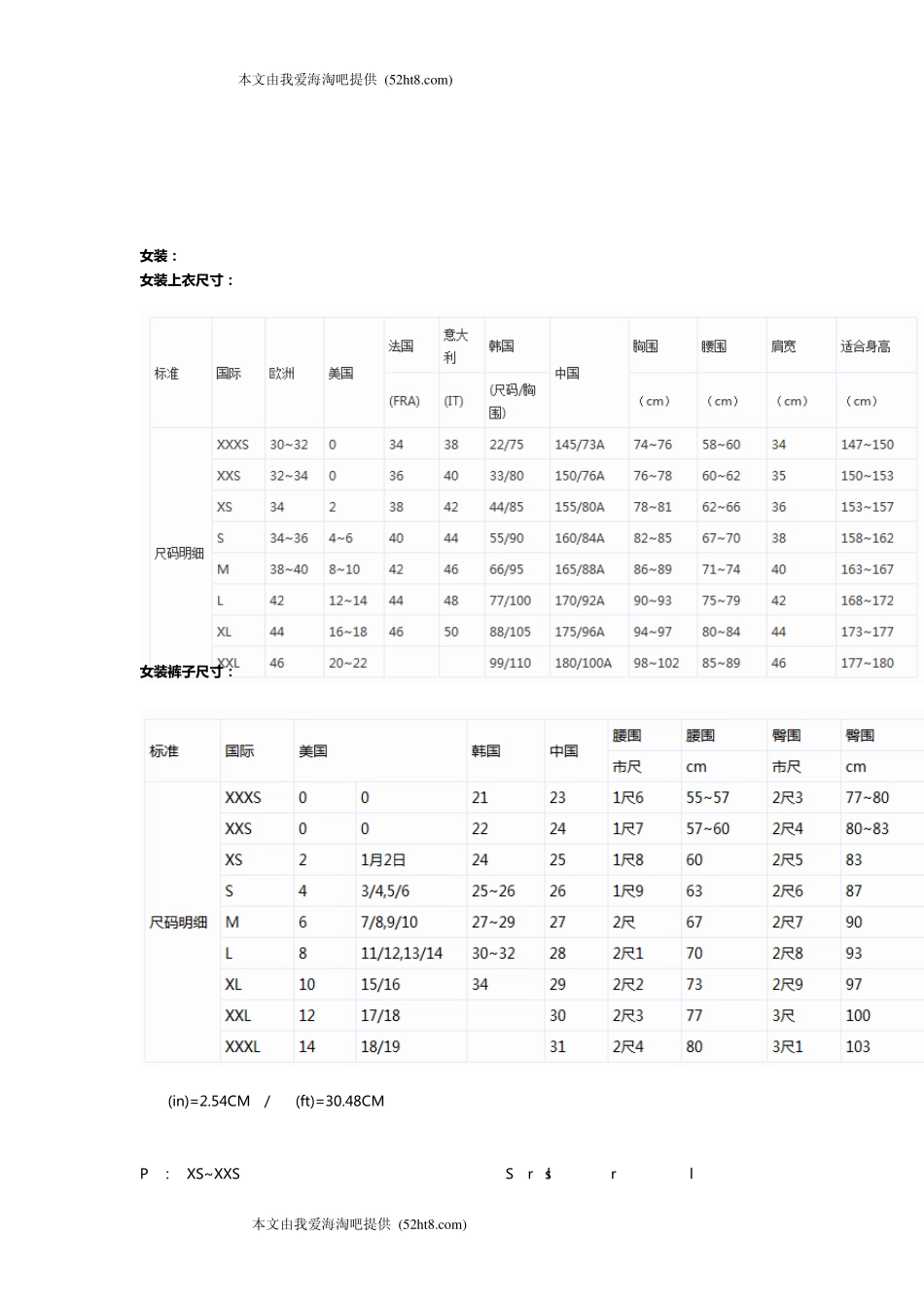亚马逊购物海淘衣鞋尺码表_第1页
