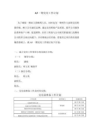 交房工作计划1