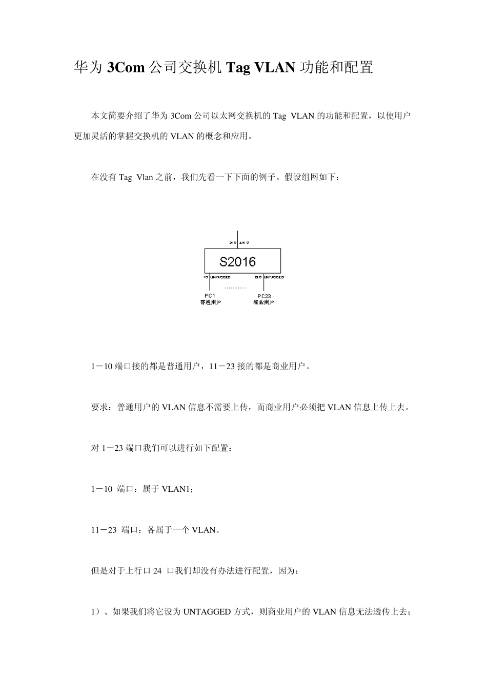 交换机TagVLAN功能和配置_第1页