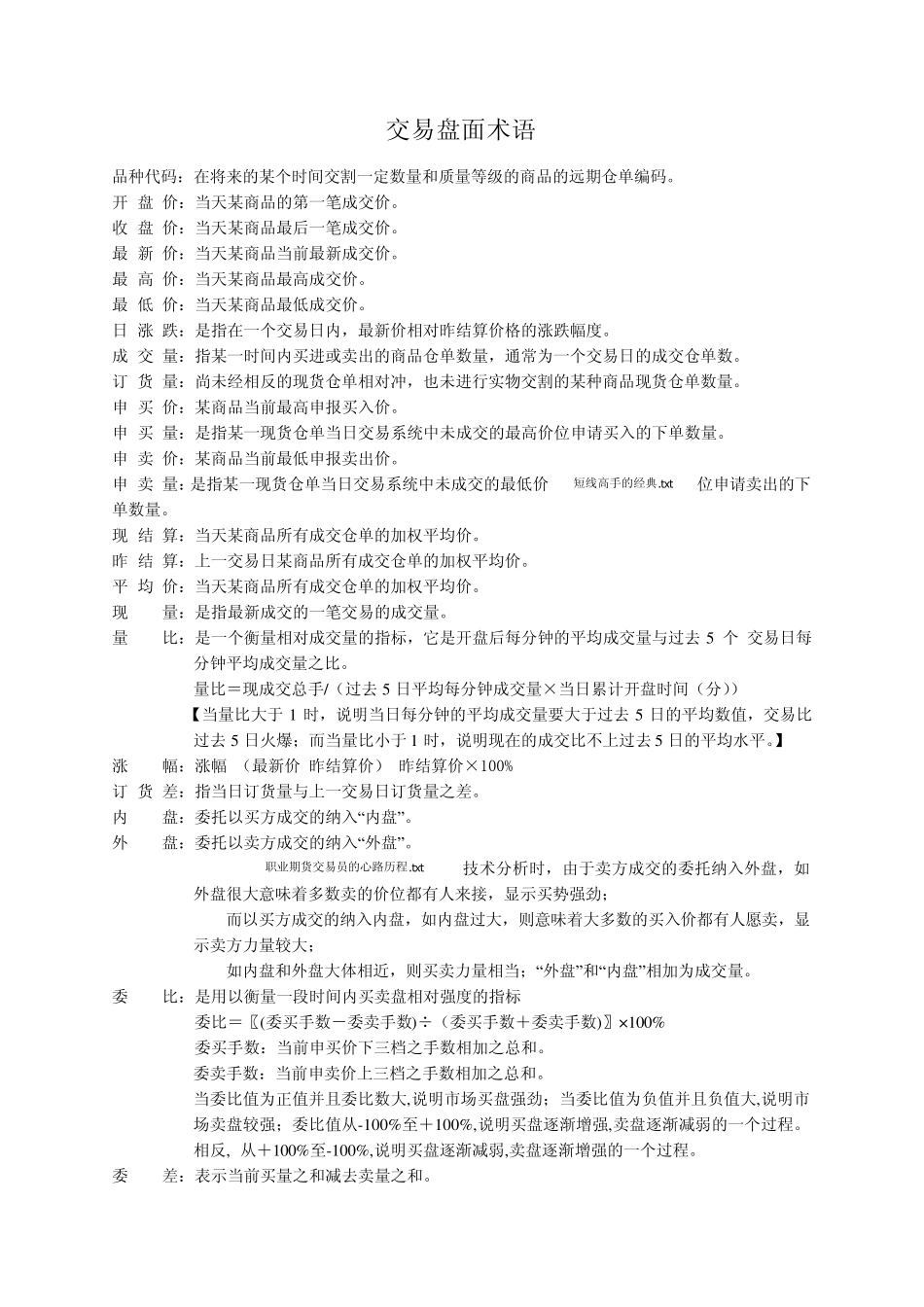 交易盘面术语_第1页