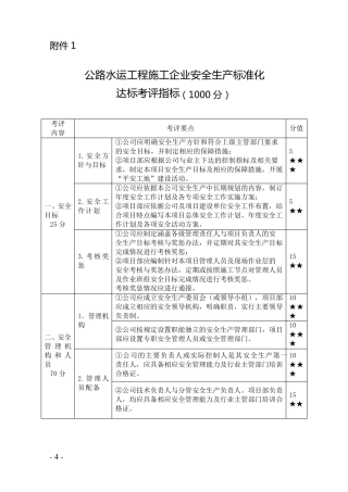 交通运输部《一级交通运输建筑施工企业安全生产标准化考评实施细则》