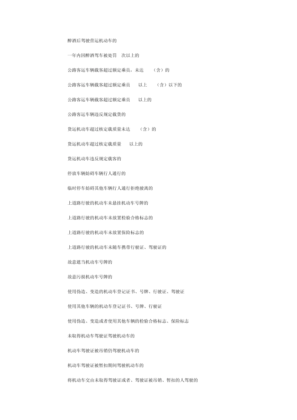 交通违章处罚一览表_第3页