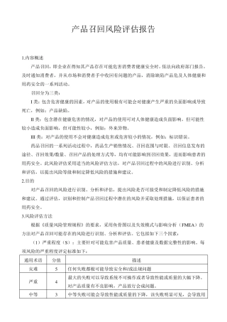 产品召回风险评估报告
