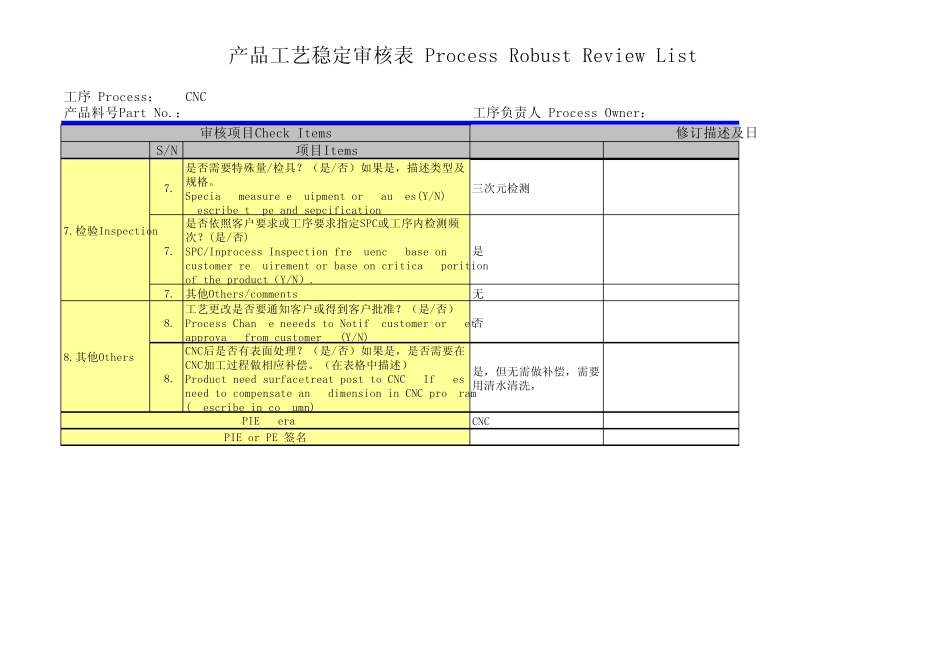 产品工艺稳定审核表ProcessRobustReviewList_第3页