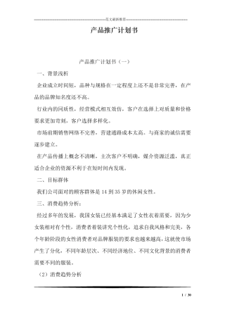 产品推广计划书
