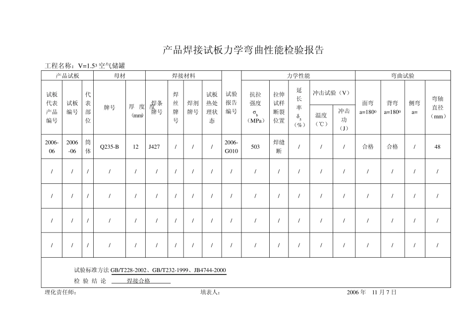 产品焊接试板力学弯曲性能检验报告_第3页