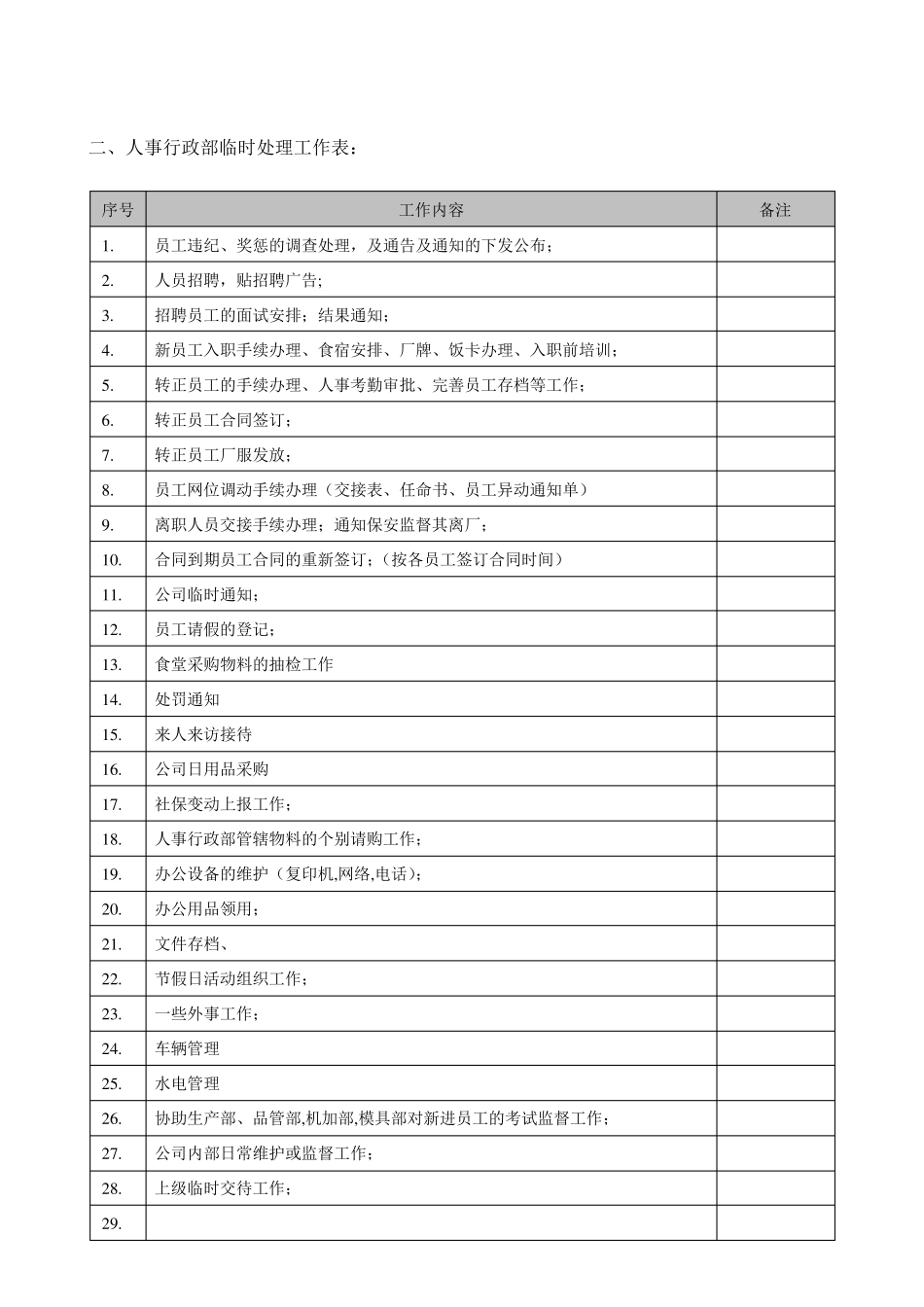 人事行政部工作检查表_日常工作计划_第3页
