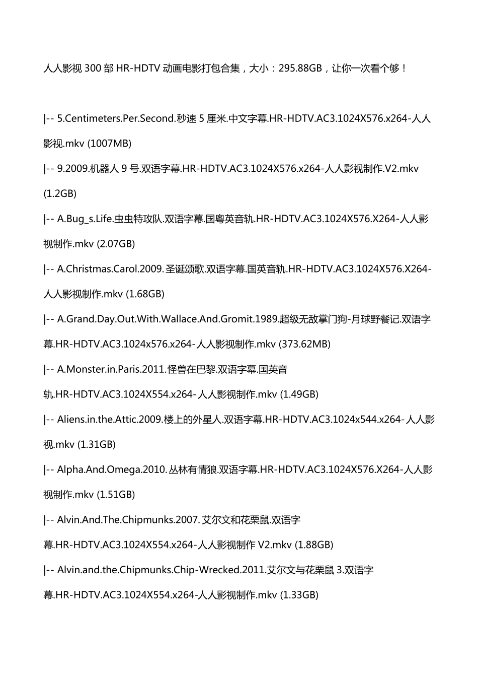 人人影视300部HRHDTV动画电影打包合集_第1页