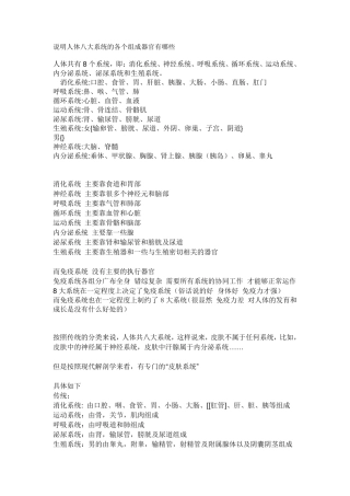 人体八大系统的各个组成器官有哪些