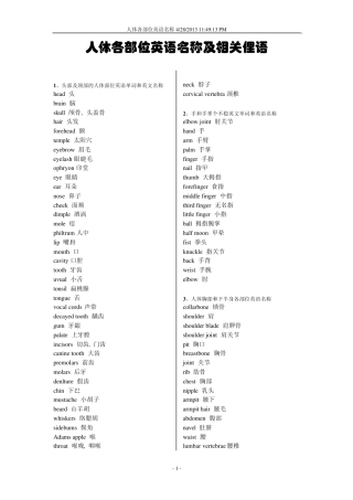 人体各部位英语名称