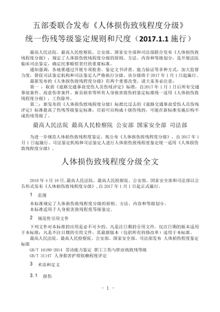 人体损伤致残程度分级2017版